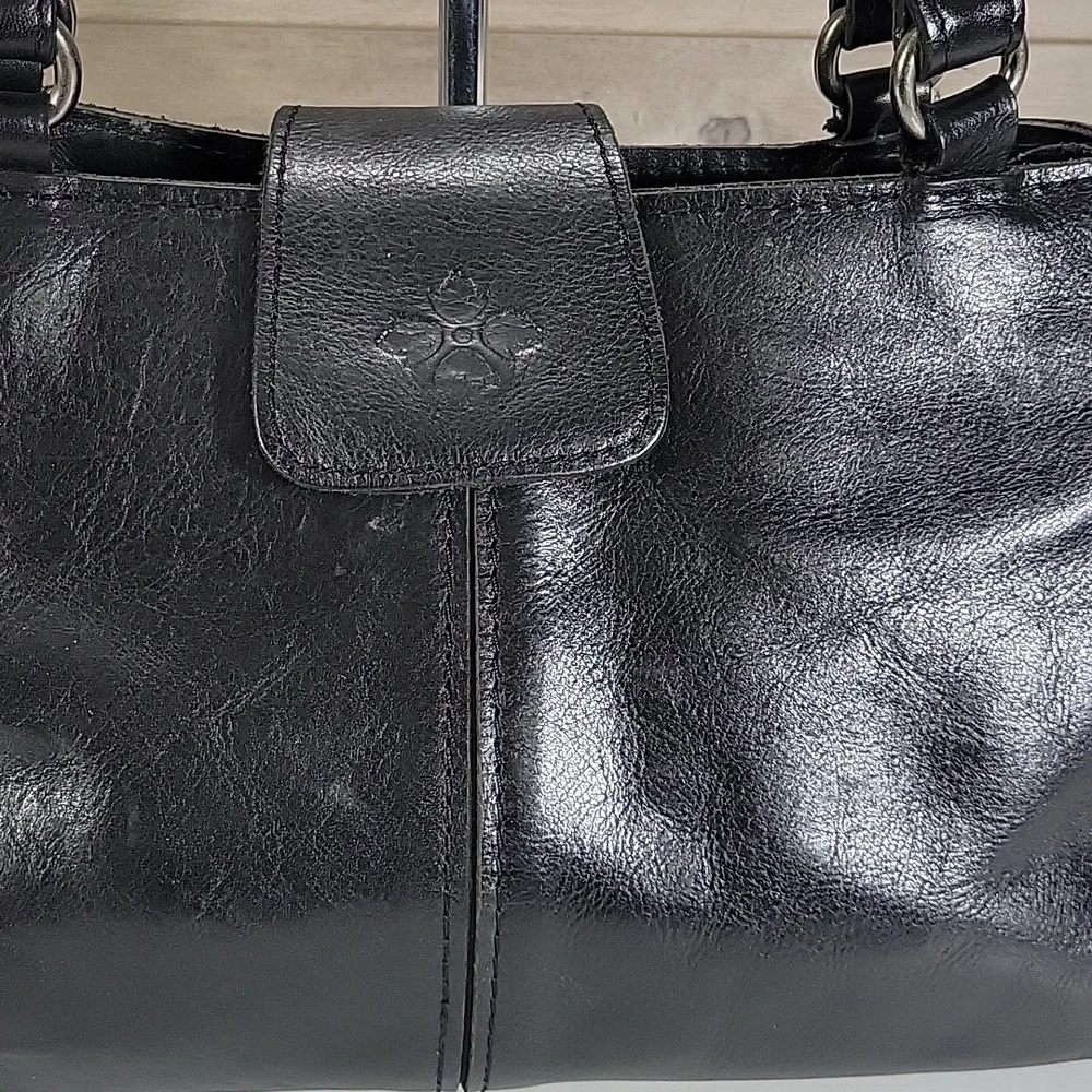 Patricia Nash Rienzo Black Leather Shoulder Bag Satchel Handbag Purse